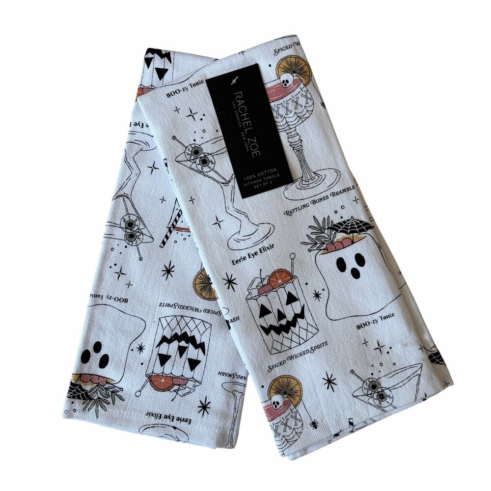 Rachel Zoe Cotton Kitchen Towels Set Of 2 Halloween Boozy Cocktails Summerween